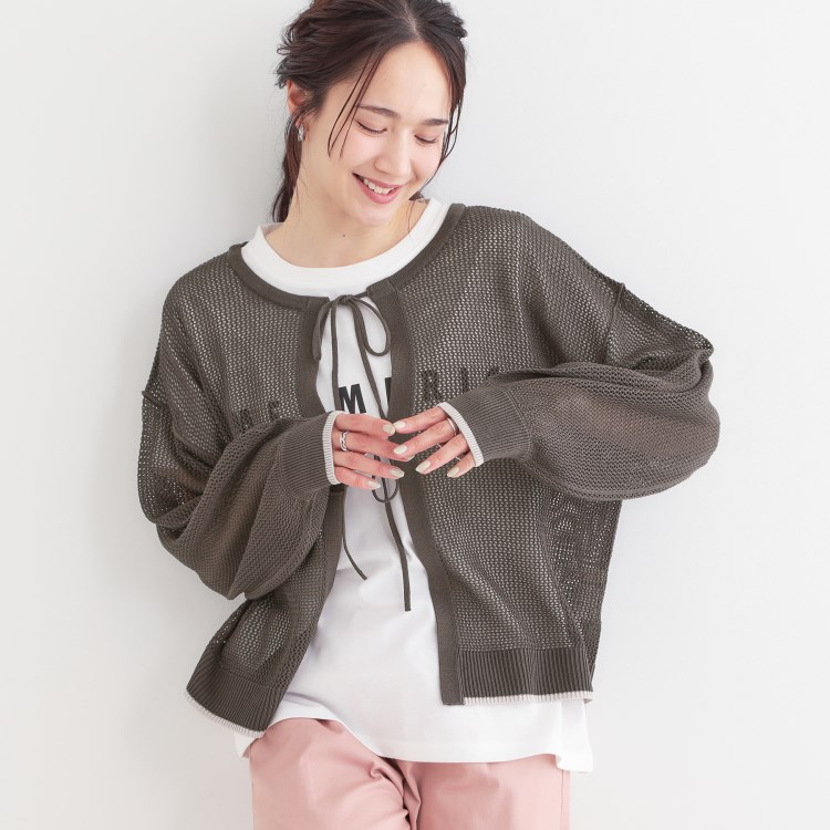 シューラルー(SHOO・LA・RUE/Cutie Blonde)の【S-LL/2点セット】前後2WAYで着られるメッシュニット＋ロゴTシャツ トップス＋インナーセット