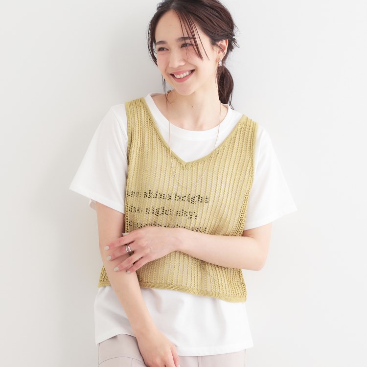 シューラルー(SHOO・LA・RUE/Cutie Blonde)の【2点セット】メッシュニットベスト×ロゴTシャツセット トップス＋インナーセット