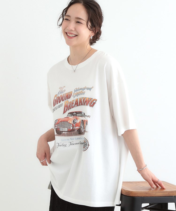 シューラルー(SHOO・LA・RUE/Cutie Blonde)の【洗える/選べる3柄】BIGプリントゆるTシャツ ホワイト(201)