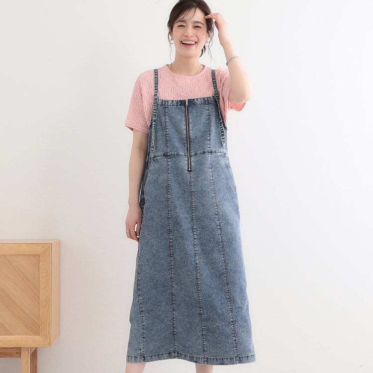 シューラルー(SHOO・LA・RUE/Cutie Blonde)の【S-LL/セットアップ可】ライトオンスデニム ZIPキャミワンピース キャミワンピース