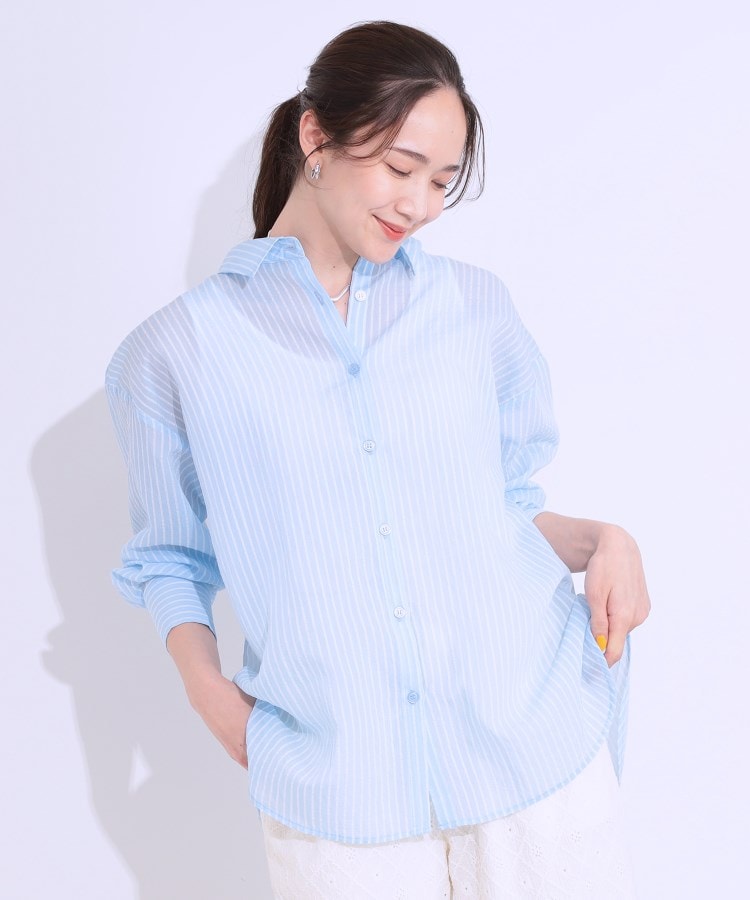 シューラルー(SHOO・LA・RUE/Cutie Blonde)の大人の抜け感コーデに シアーストライプ BIGシャツ9