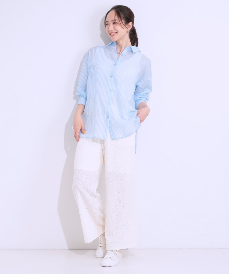 シューラルー(SHOO・LA・RUE/Cutie Blonde)の大人の抜け感コーデに シアーストライプ BIGシャツ11