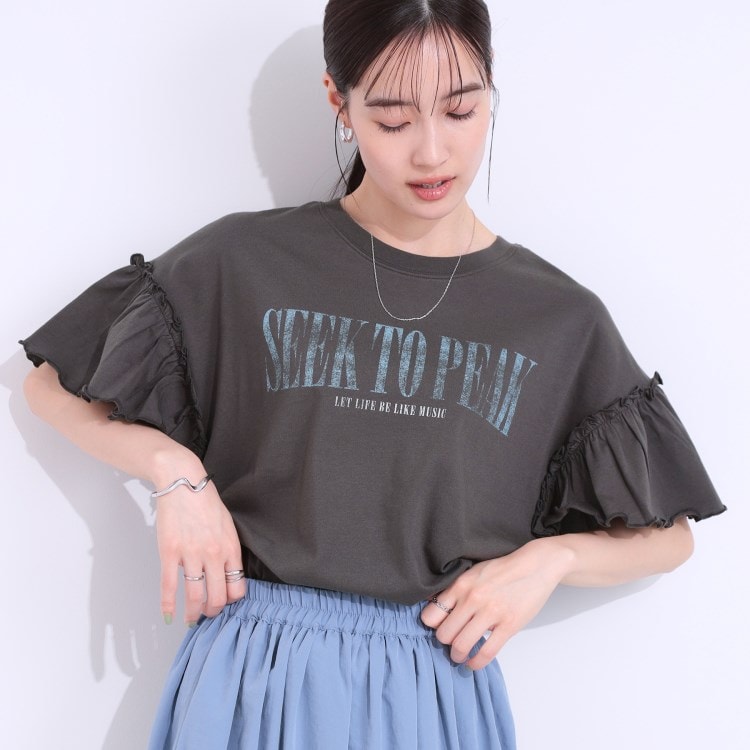 シューラルー(SHOO・LA・RUE/Cutie Blonde)の【洗える/S-LL】プリントアソート お袖フリルTシャツ Ｔシャツ