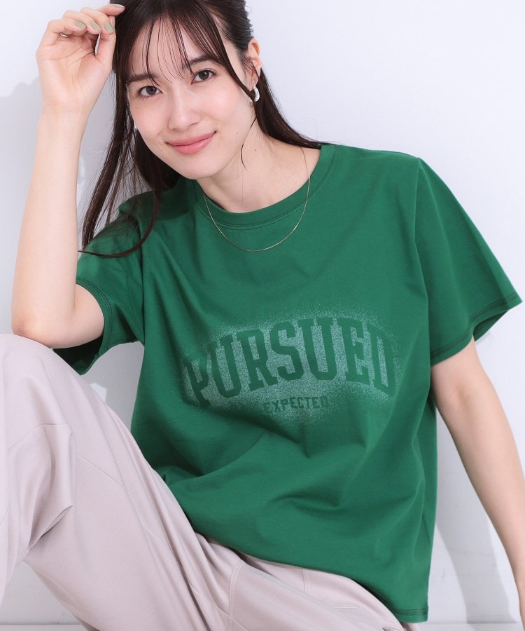 シューラルー(SHOO・LA・RUE/Cutie Blonde)の【洗える/S-LL】選べる3柄 ベーシックプリントTシャツ グリーン(322)