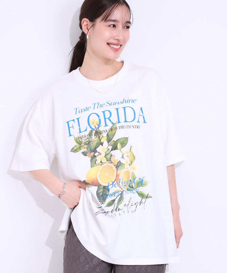 シューラルー(SHOO・LA・RUE/Cutie Blonde)の【洗える】ゆるシルエットが抜け感を演出 プリントBIG Tシャツ ホワイト(101)