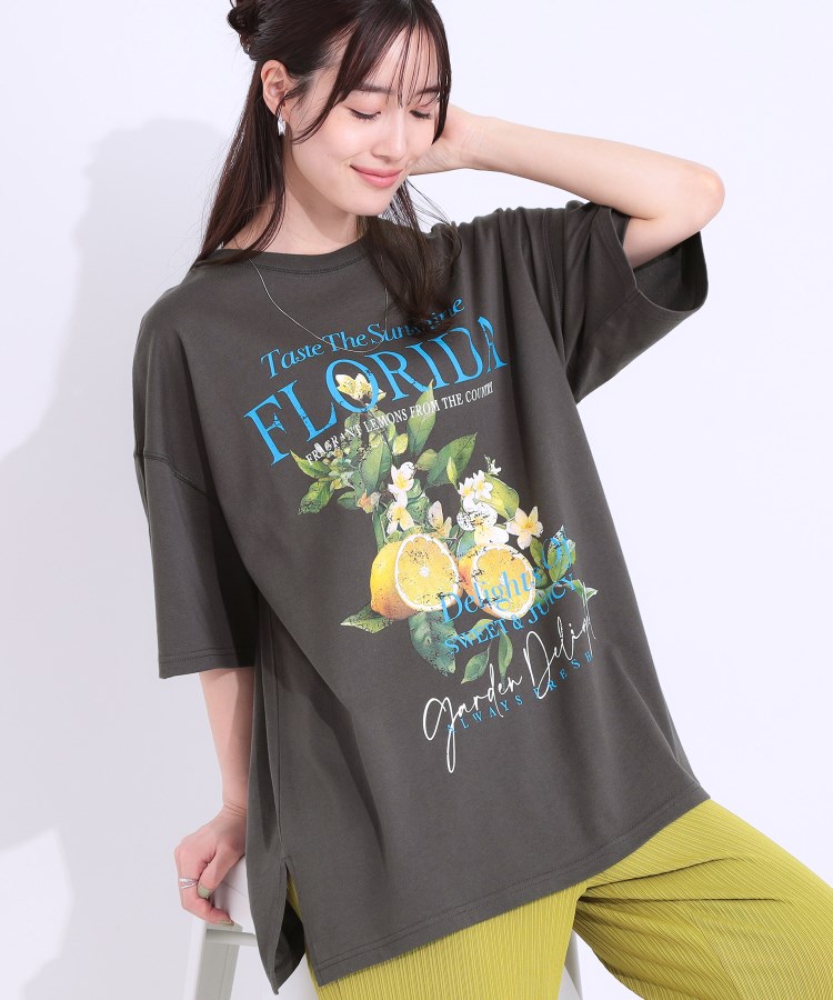 シューラルー(SHOO・LA・RUE/Cutie Blonde)の【洗える】ゆるシルエットが抜け感を演出 プリントBIG Tシャツ チャコールグレー(114)