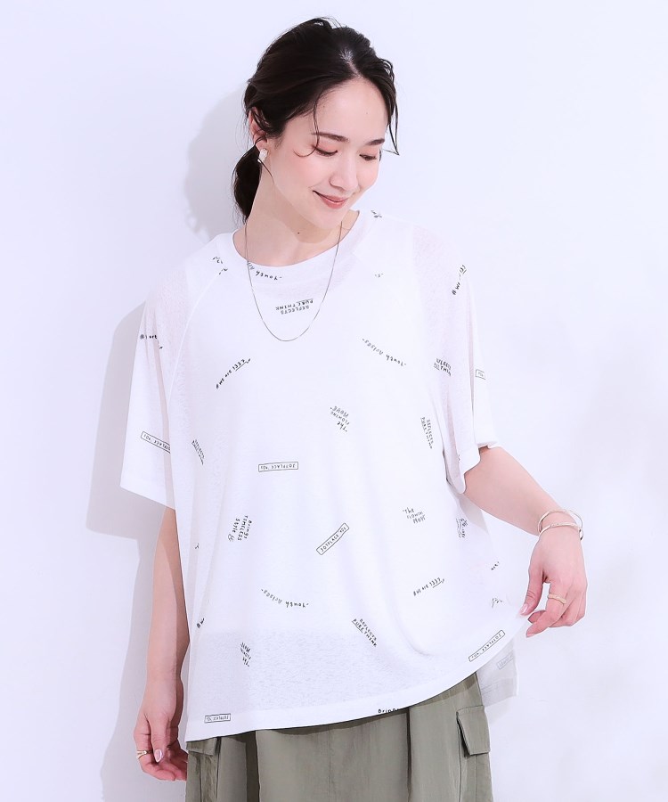 シューラルー(SHOO・LA・RUE/Cutie Blonde)の【洗える/S-LL】ゆるっとこなれ見え 総柄プリント シアーTシャツ1