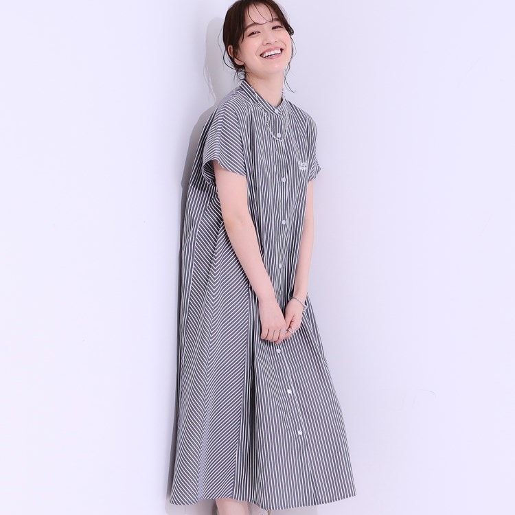 シューラルー(SHOO・LA・RUE/Cutie Blonde)のバックロゴストライプシャツワンピース ミドルワンピース