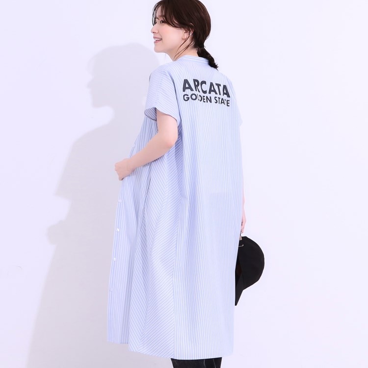 シューラルー(SHOO・LA・RUE/Cutie Blonde)のバックロゴストライプシャツワンピース ミドルワンピース