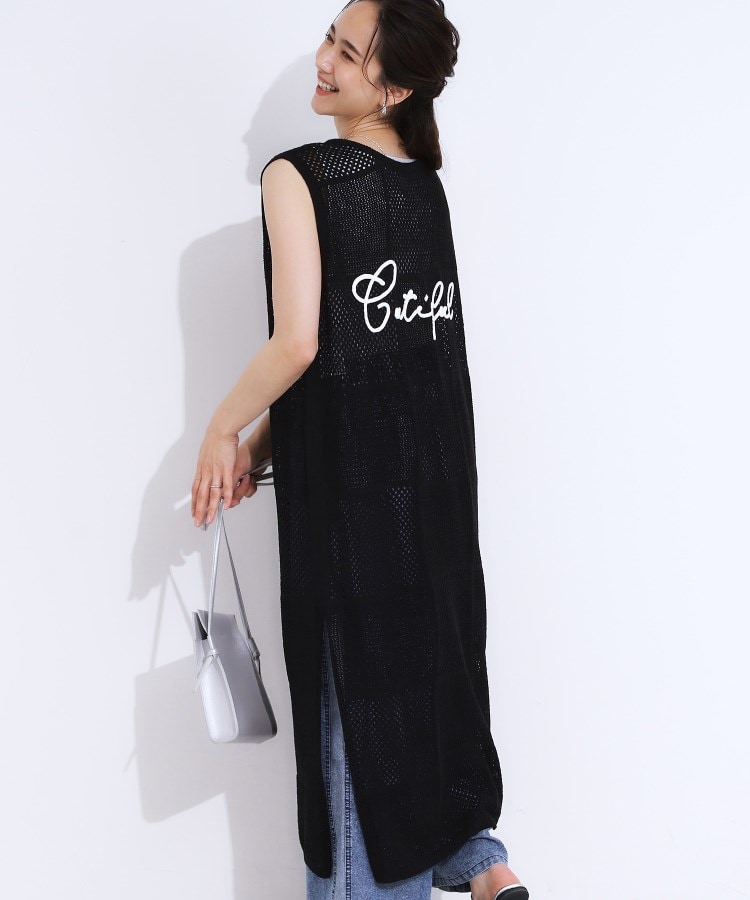 シューラルー(SHOO・LA・RUE/Cutie Blonde)の【前後2WAY】リネンライクブークレ パッチワーク風ニットワンピース ブラック(019)
