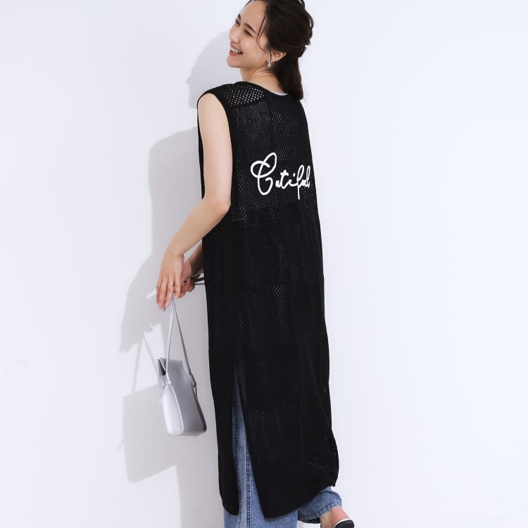 シューラルー(SHOO・LA・RUE/Cutie Blonde)の【前後2WAY】リネンライクブークレ パッチワーク風ニットワンピース マキシ・ロングワンピース