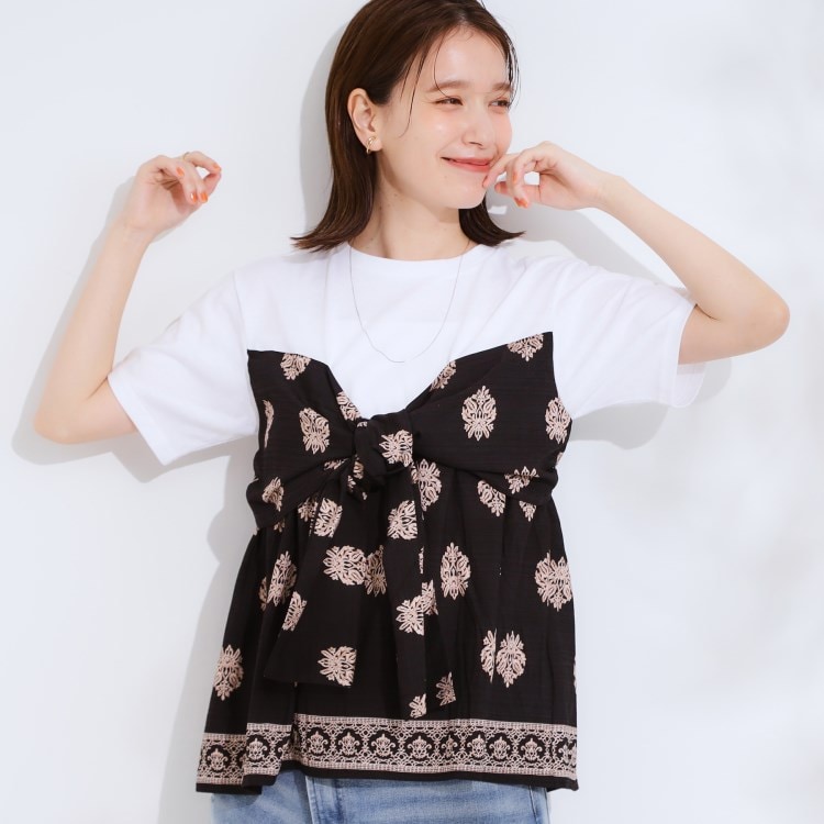 シューラルー(SHOO・LA・RUE/Cutie Blonde)のスカーフ巻きレイヤード風Tシャツ カットソー