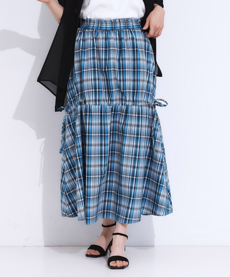 S-LL】シルエットが変えられる チェック柄リボンフレアスカート
