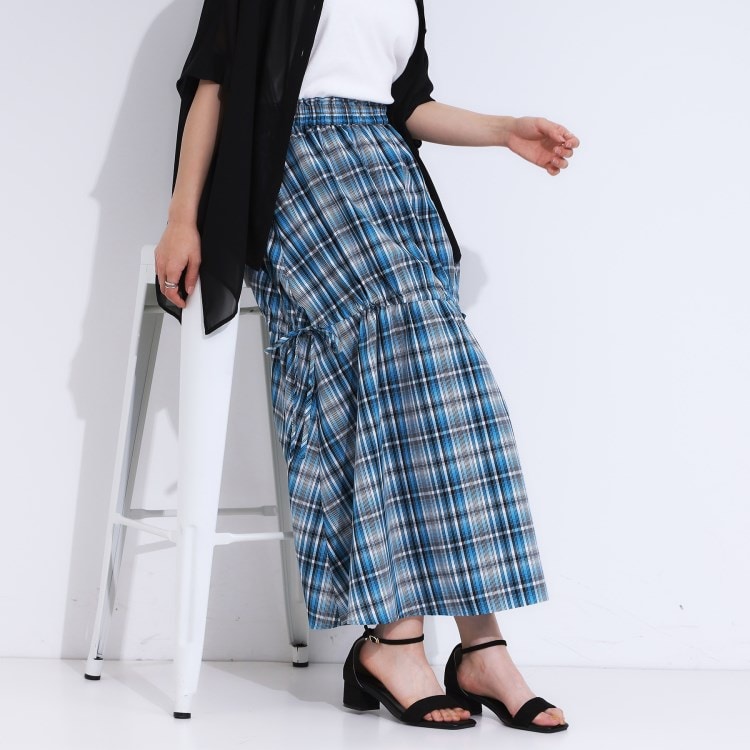 シューラルー(SHOO・LA・RUE/Cutie Blonde)の【S-LL】シルエットが変えられる チェック柄リボンフレアスカート マキシ・ロングスカート