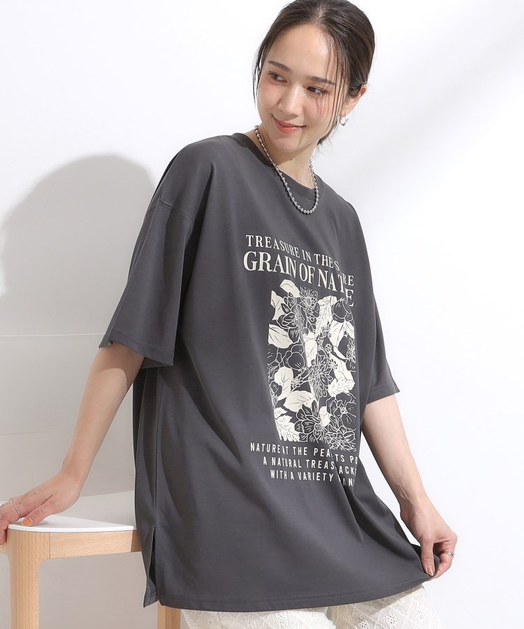 シューラルー(SHOO・LA・RUE/Cutie Blonde)の【SHOO ICE/汗染み軽減/UVカット】プリントアソート BIG Tシャツ チャコールグレー(114)