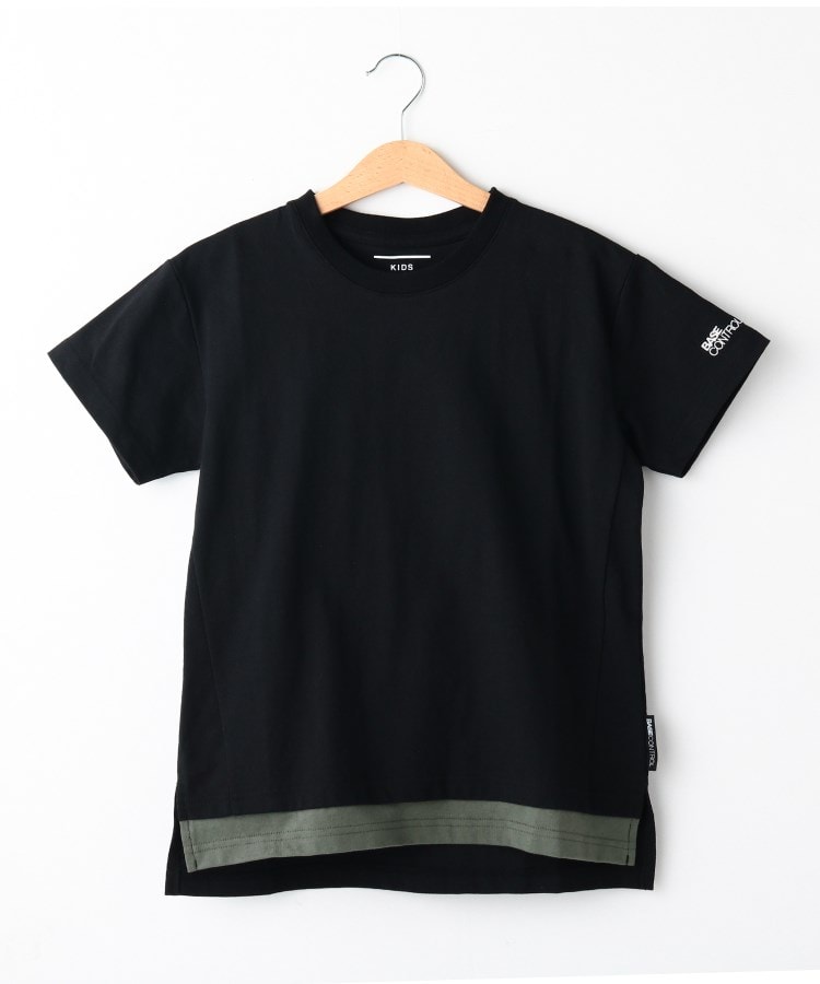ベース コントロール(キッズ)(BASE CONTROL(Kids))のフェイクレイヤードデザイン コットン半袖Tシャツ ブラック(019)