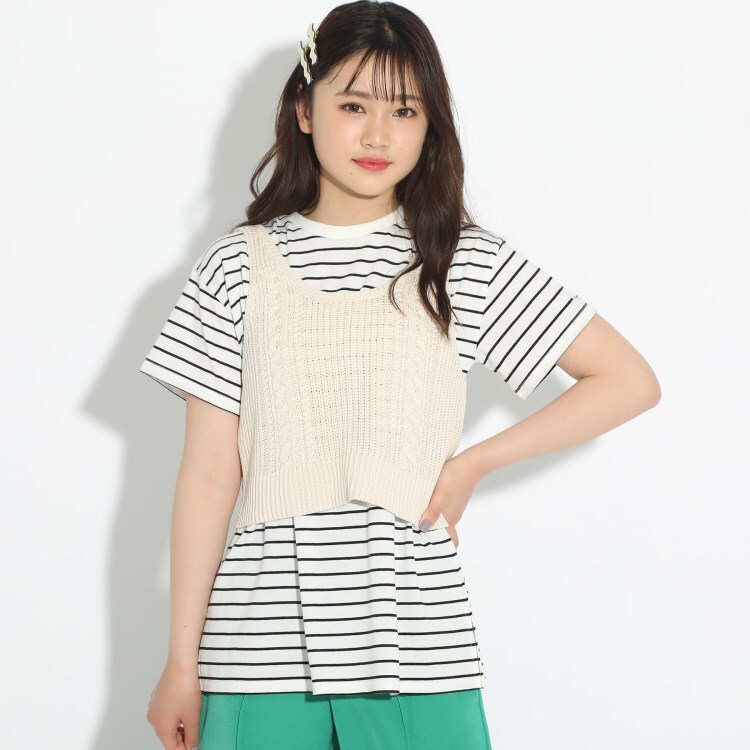 ピンク ラテ(PINK-latte)の◆【洗える/チクチクしにくい】ニットビスチェ+ボーダーTシャツセット トップス＋インナーセット