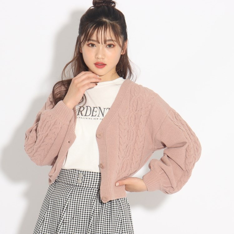 ピンク ラテ(PINK-latte)の◆【セットアイテム】大人気につき新色入荷♪ふわふわ軽くてあったか♪マシュマロモールショート丈カーディガン+ロンTセット カーディガン/ボレロ