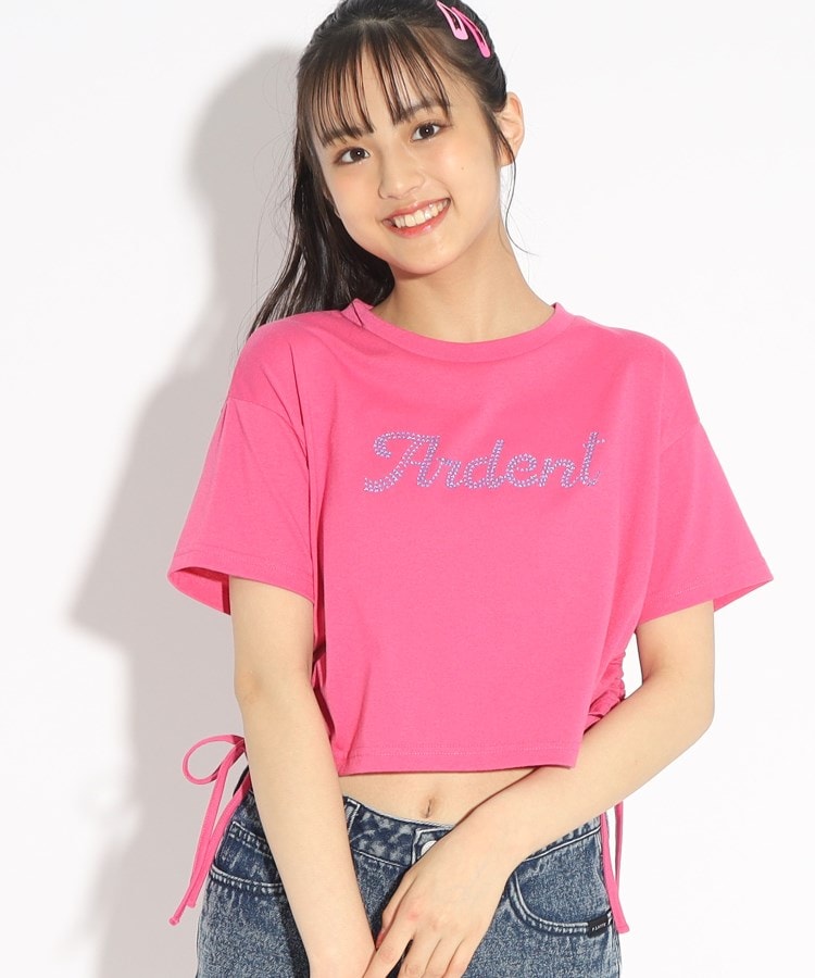 ピンク ラテ(PINK-latte)の裾シャーリングTシャツ ピンク(072)