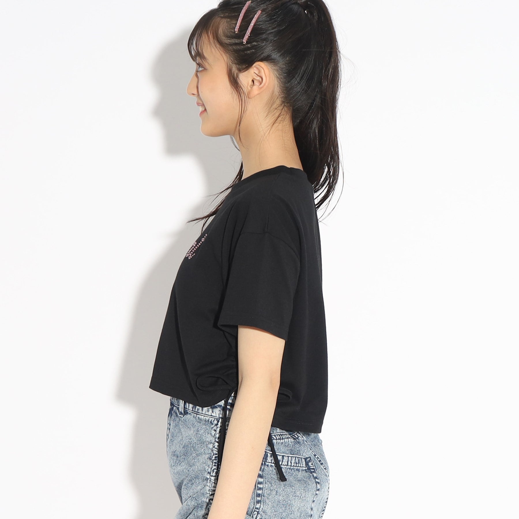 ピンク ラテ(PINK-latte)の裾シャーリングTシャツ2