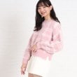 ピンク ラテ(PINK-latte)の【130cmサイズあり】チェック柄ロングシャギーニットプルオーバー ピンク(272)