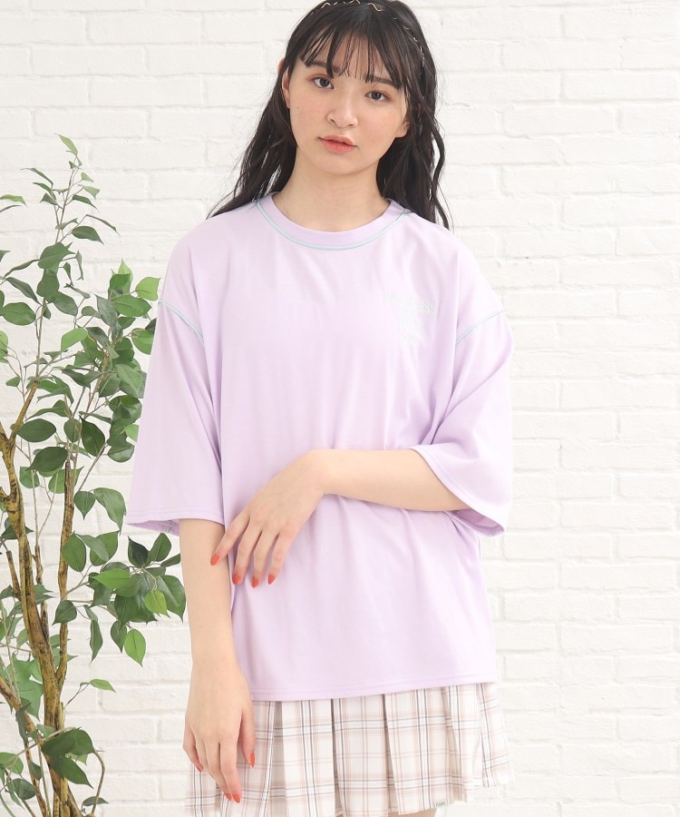 ピンク ラテ(PINK-latte)の七分袖配色パイピングTシャツ1