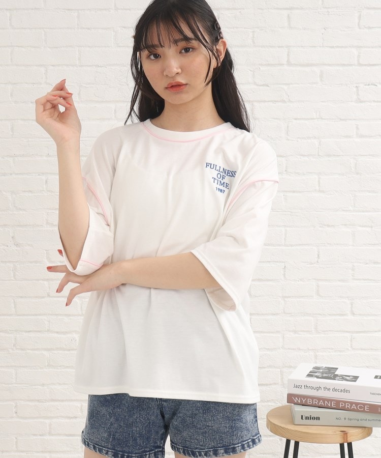 ピンク ラテ(PINK-latte)の七分袖配色パイピングTシャツ8