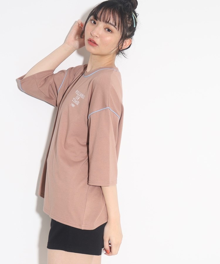 ピンク ラテ(PINK-latte)の七分袖配色パイピングTシャツ14