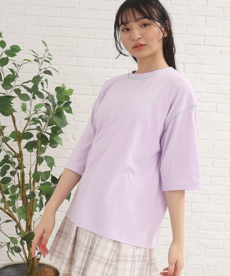 ピンク ラテ(PINK-latte)の七分袖配色パイピングTシャツ27