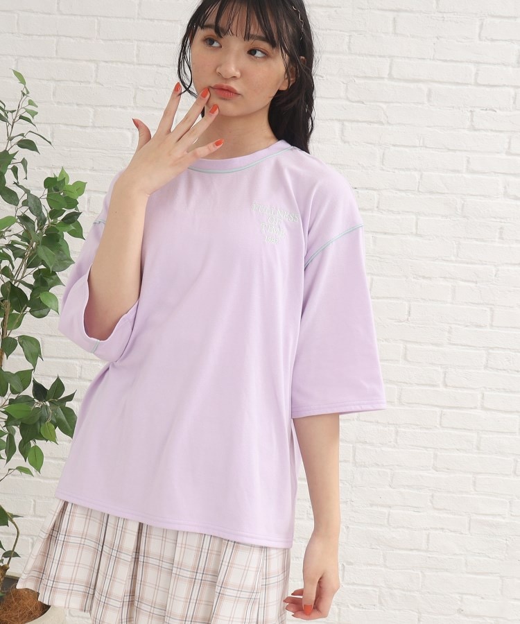 ピンク ラテ(PINK-latte)の七分袖配色パイピングTシャツ28