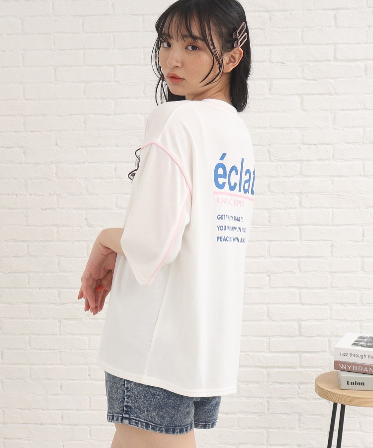 ピンク ラテ(PINK-latte)の七分袖配色パイピングTシャツ オフホワイト(003)