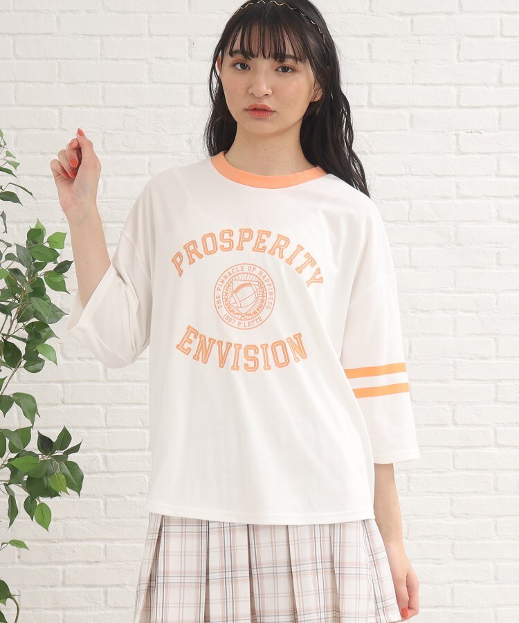 ピンク ラテ(PINK-latte)の【二コラ掲載アイテム】七分袖カラーリンガーTシャツ1