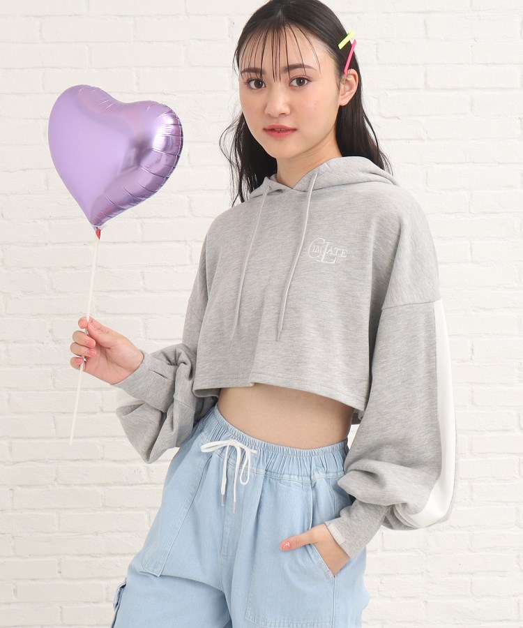 メッシュ素材 パーカー クロップド丈 ピンク- メッシュ素材 パーカー クロップド丈 ピンク