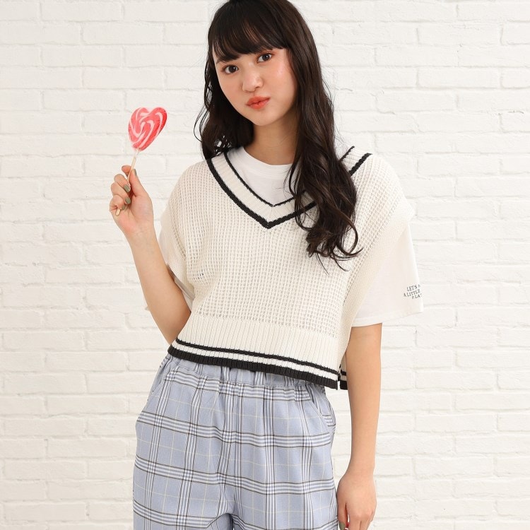 ピンク ラテ(PINK-latte)の【洗える/2点セットアイテム】メッシュベスト+TシャツSET トップス＋インナーセット