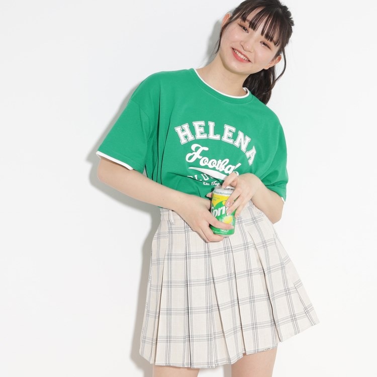 ピンク ラテ(PINK-latte)の【130cmサイズあり】レイヤード風配色カレッジTシャツ Ｔシャツ