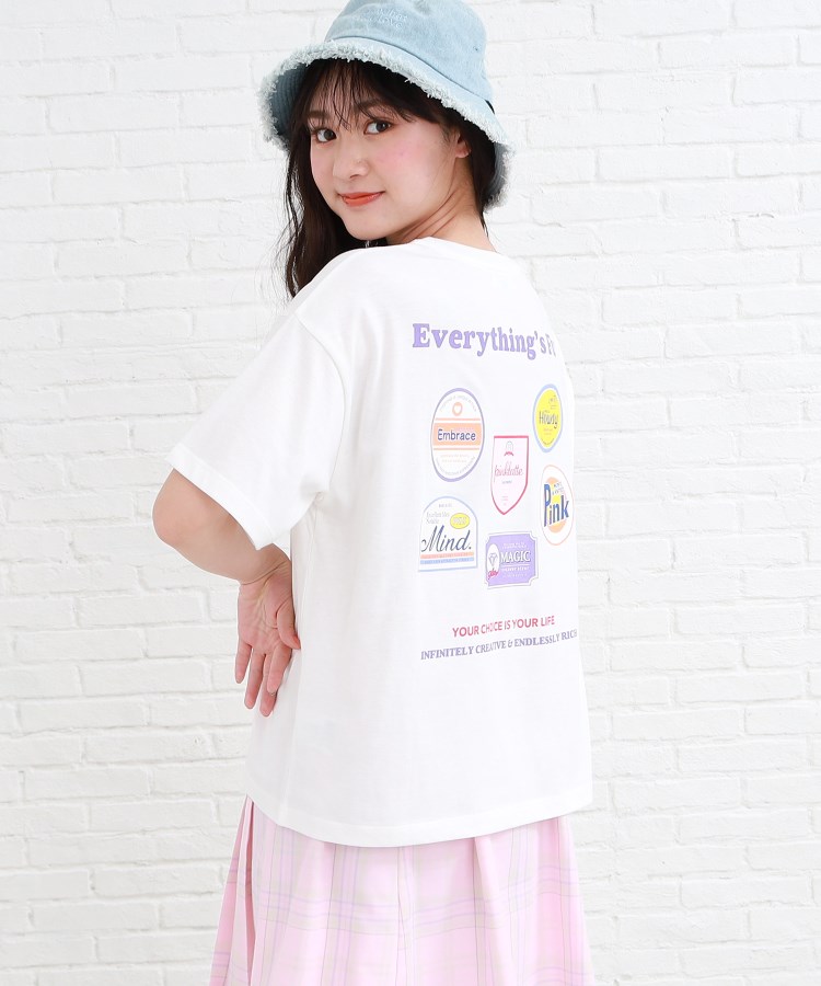 ピンク ラテ(PINK-latte)のワッペンデザインバックプリントTシャツ オフホワイト(003)