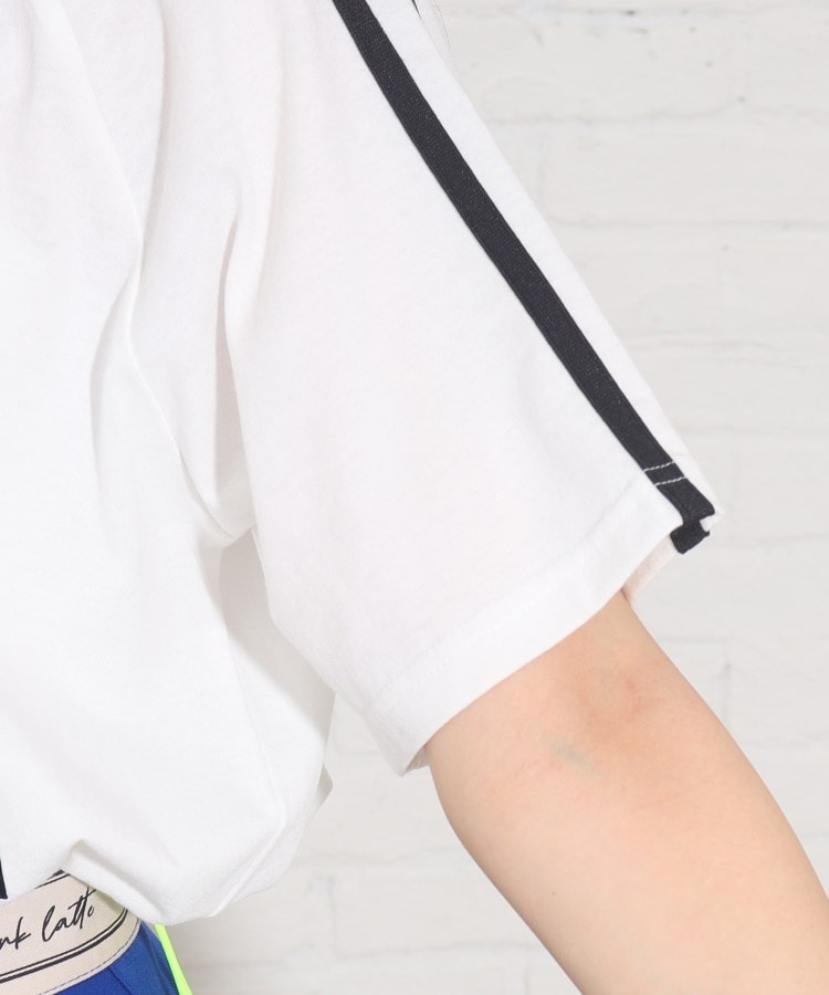 ピンク ラテ(PINK-latte)の裾ドロスト袖ラインTシャツ5