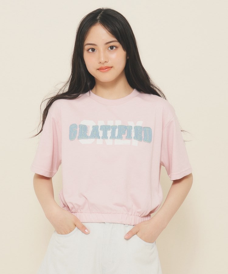 ピンク ラテ(PINK-latte)の【130cmあり】バルーンデニムロゴTシャツ8