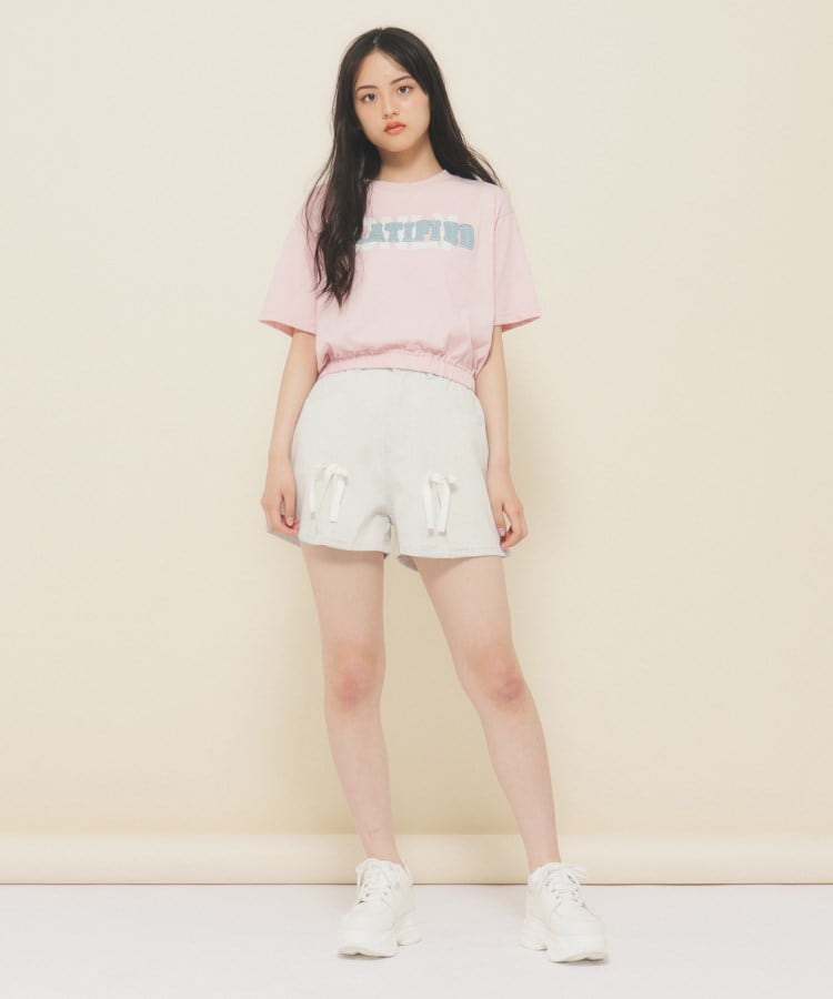 ピンク ラテ(PINK-latte)の【130cmあり】バルーンデニムロゴTシャツ12