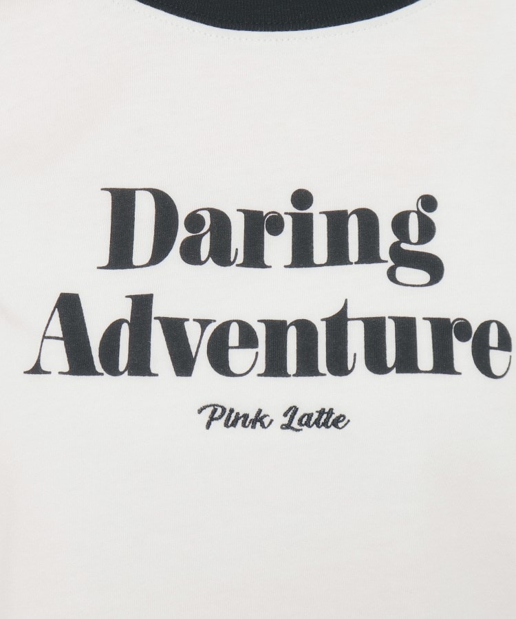 ピンク ラテ(PINK-latte)の【130cmあり】フロントロゴ袖リボンリンガーTシャツ12