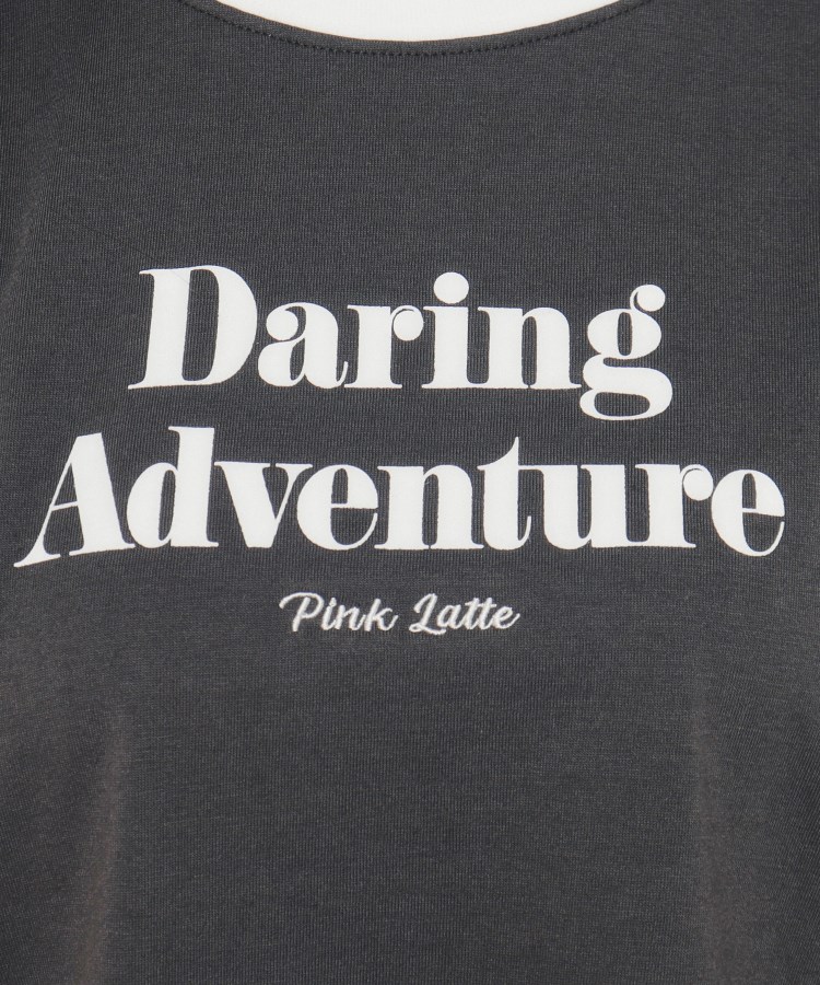 ピンク ラテ(PINK-latte)の【130cmあり】フロントロゴ袖リボンリンガーTシャツ4