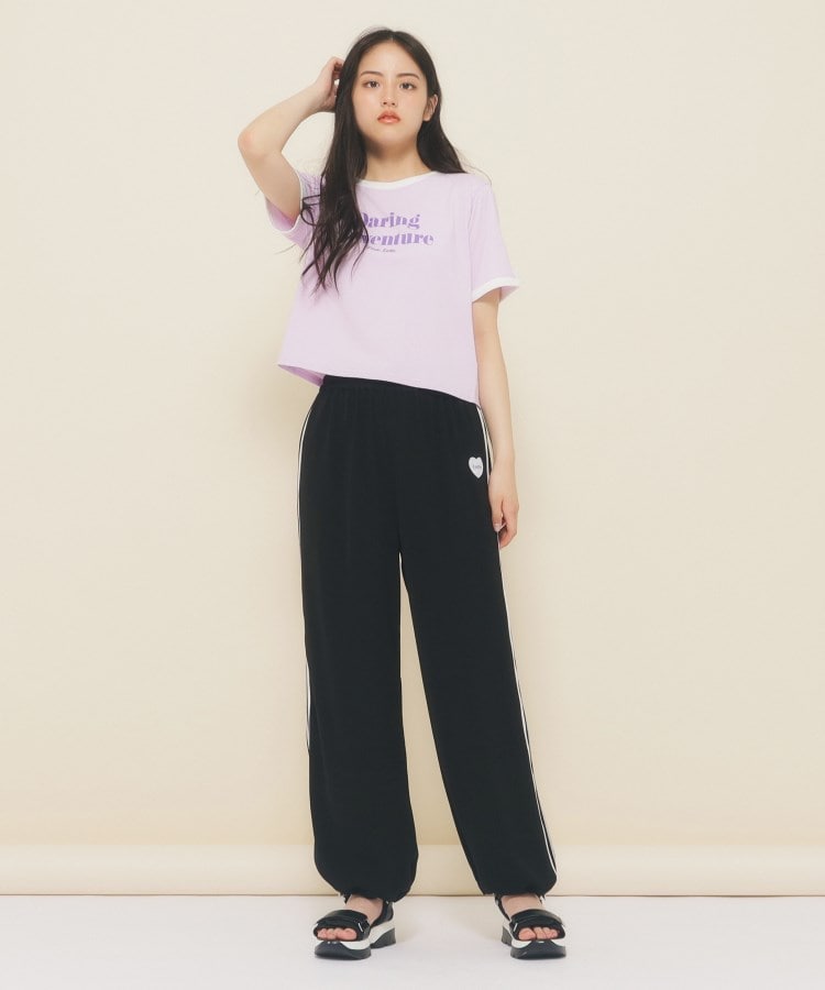 ピンク ラテ(PINK-latte)の【130cmあり】フロントロゴ袖リボンリンガーTシャツ7