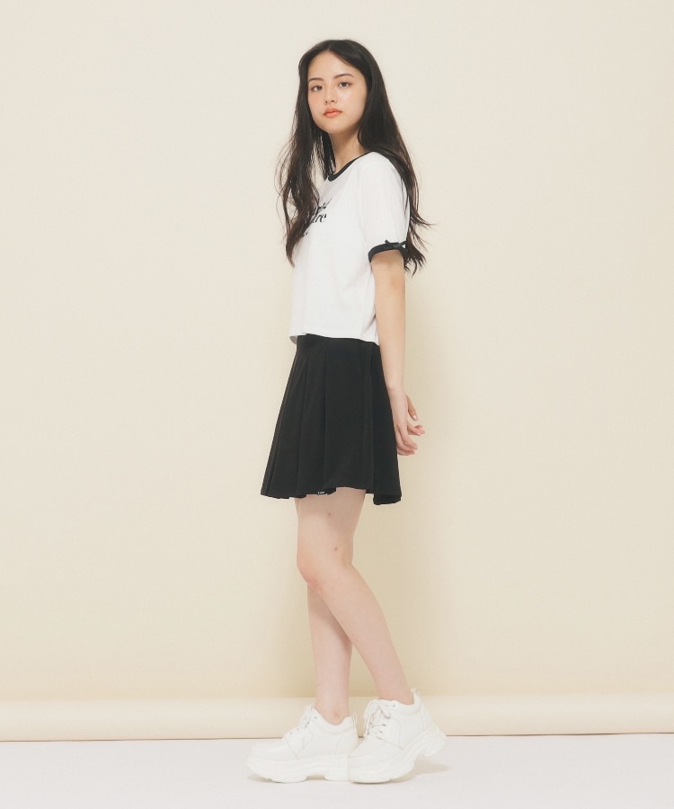 ピンク ラテ(PINK-latte)の【130cmあり】フロントロゴ袖リボンリンガーTシャツ23