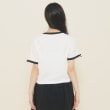 ピンク ラテ(PINK-latte)の【130cmあり】フロントロゴ袖リボンリンガーTシャツ15