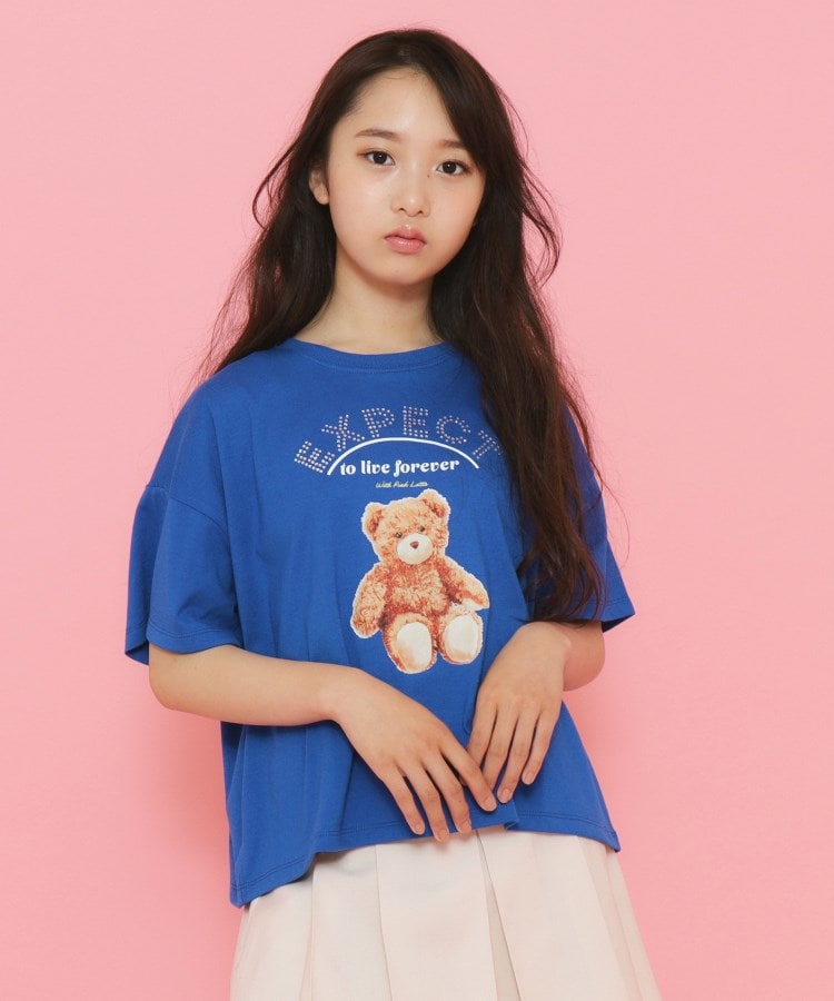 ピンク ラテ(PINK-latte)のラインストーン付きクマTシャツ10