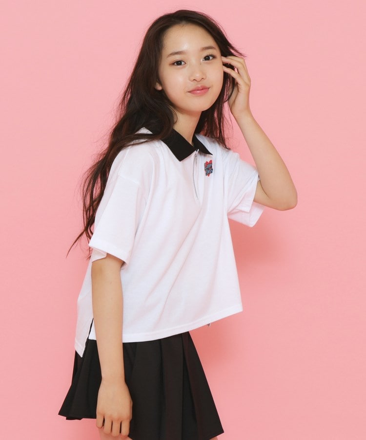 ピンク ラテ(PINK-latte)のポロ衿ハーフジップTシャツ2