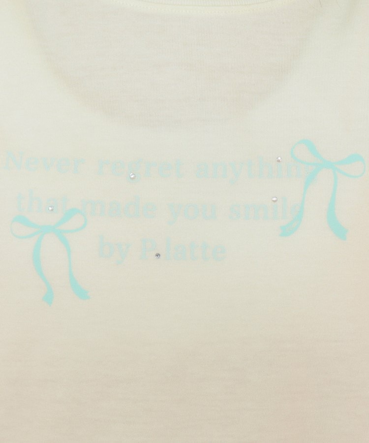 ピンク ラテ(PINK-latte)のリボンロゴプリントラインストーン付きTシャツ4