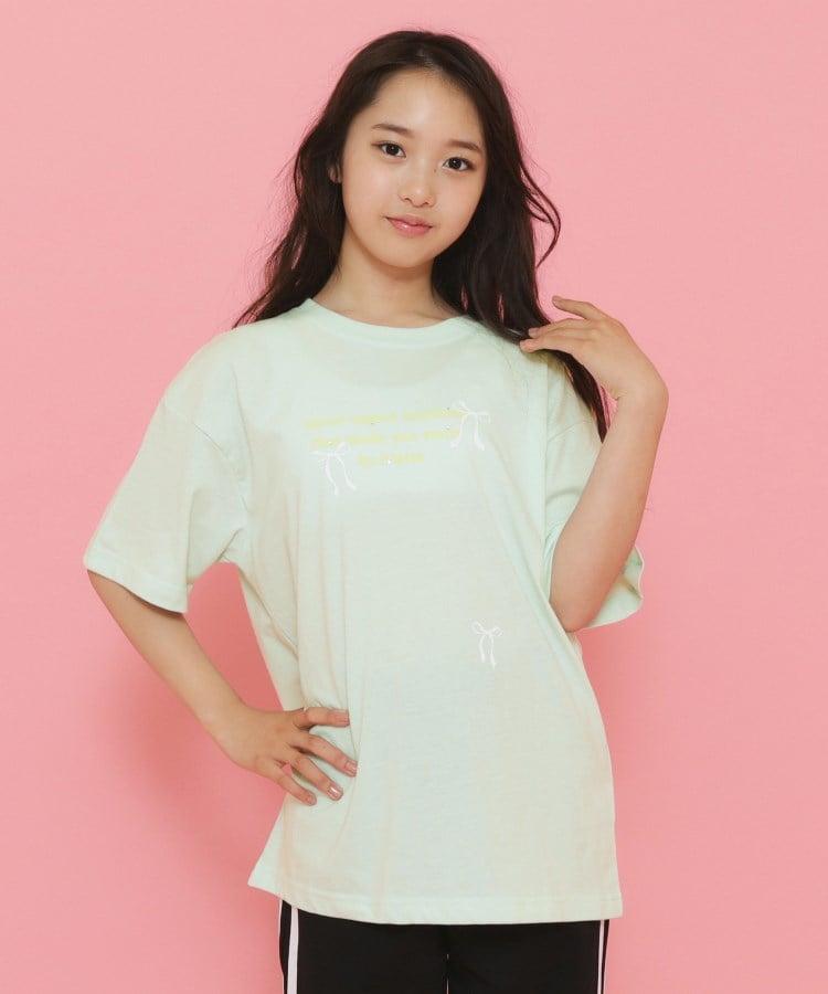ピンク ラテ(PINK-latte)のリボンロゴプリントラインストーン付きTシャツ9