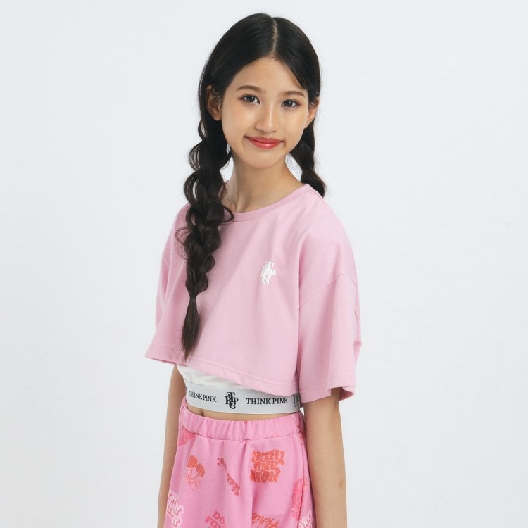 ピンク ラテ(PINK-latte)の【るーつくコラボ】フェイクレイヤードTシャツ カットソー