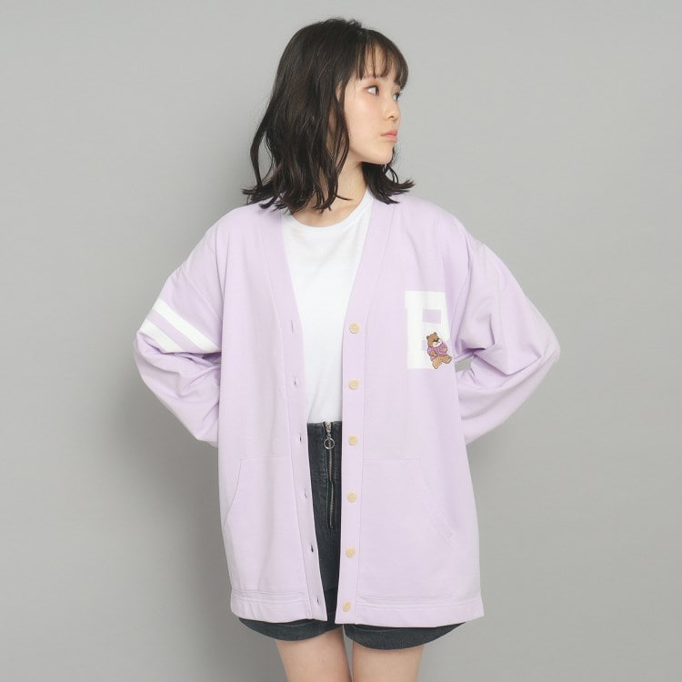 ピンク ラテ(PINK-latte)の【130cmあり】カレッジロゴカーディガン カーディガン/ボレロ